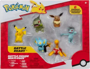 Pokémon PKW3614 Battle Figure Multipack - Pack of 6 with Pikachu, Pottrot, Milza, Sheinux, Evoli & Machollo, Official Figures, 5 cm Each