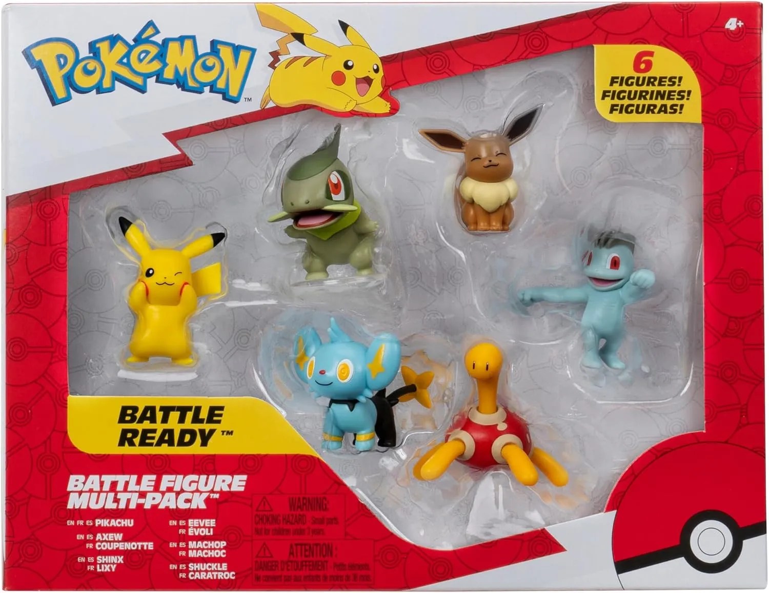 Pokémon PKW3614 Battle Figure Multipack - Pack of 6 with Pikachu, Pottrot, Milza, Sheinux, Evoli & Machollo, Official Figures, 5 cm Each