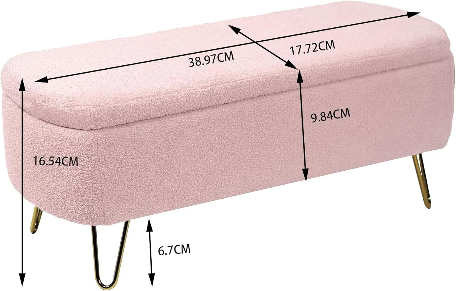 Polibi Storage Bench, Faux Fur Ottoman Bench with Gold Legs, Upholstered Padded with Storage for Bed Side, Entryway, Living Room (Pink)
