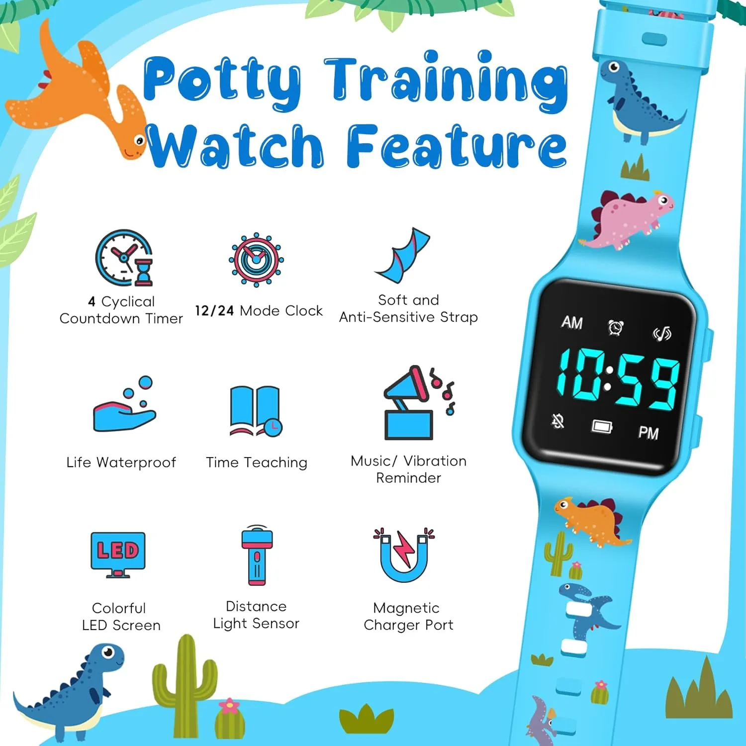 Potty Training Watch for Toddler with Countdown, Alarms, Music or Vibration Alerts - Waterproof Toddler Toilet Trainer for Boys & Girls Ages 2-9