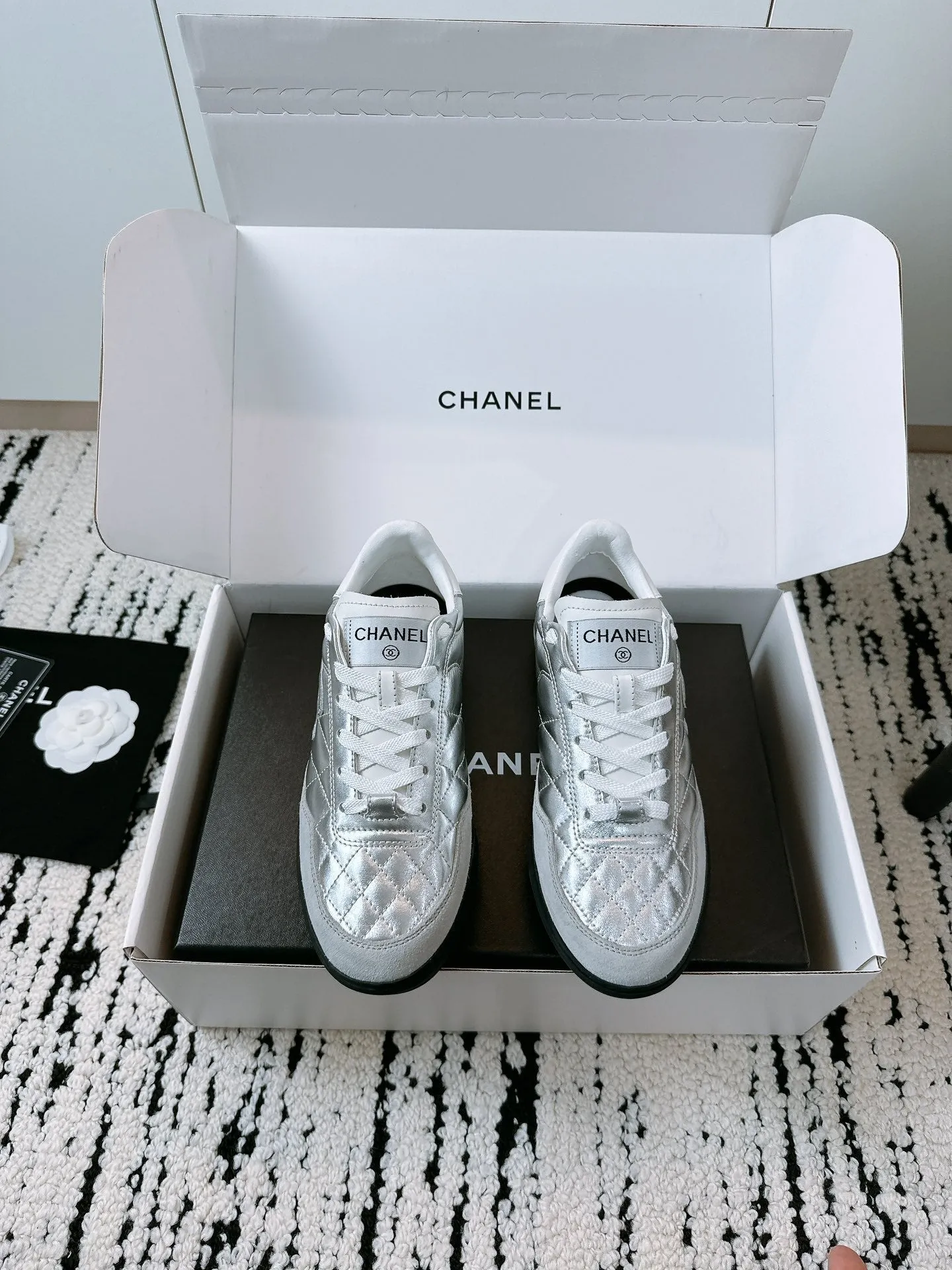 Rapid support In Urgent sale Sneaker CHANEL Quilted Lambskin Silver 144683