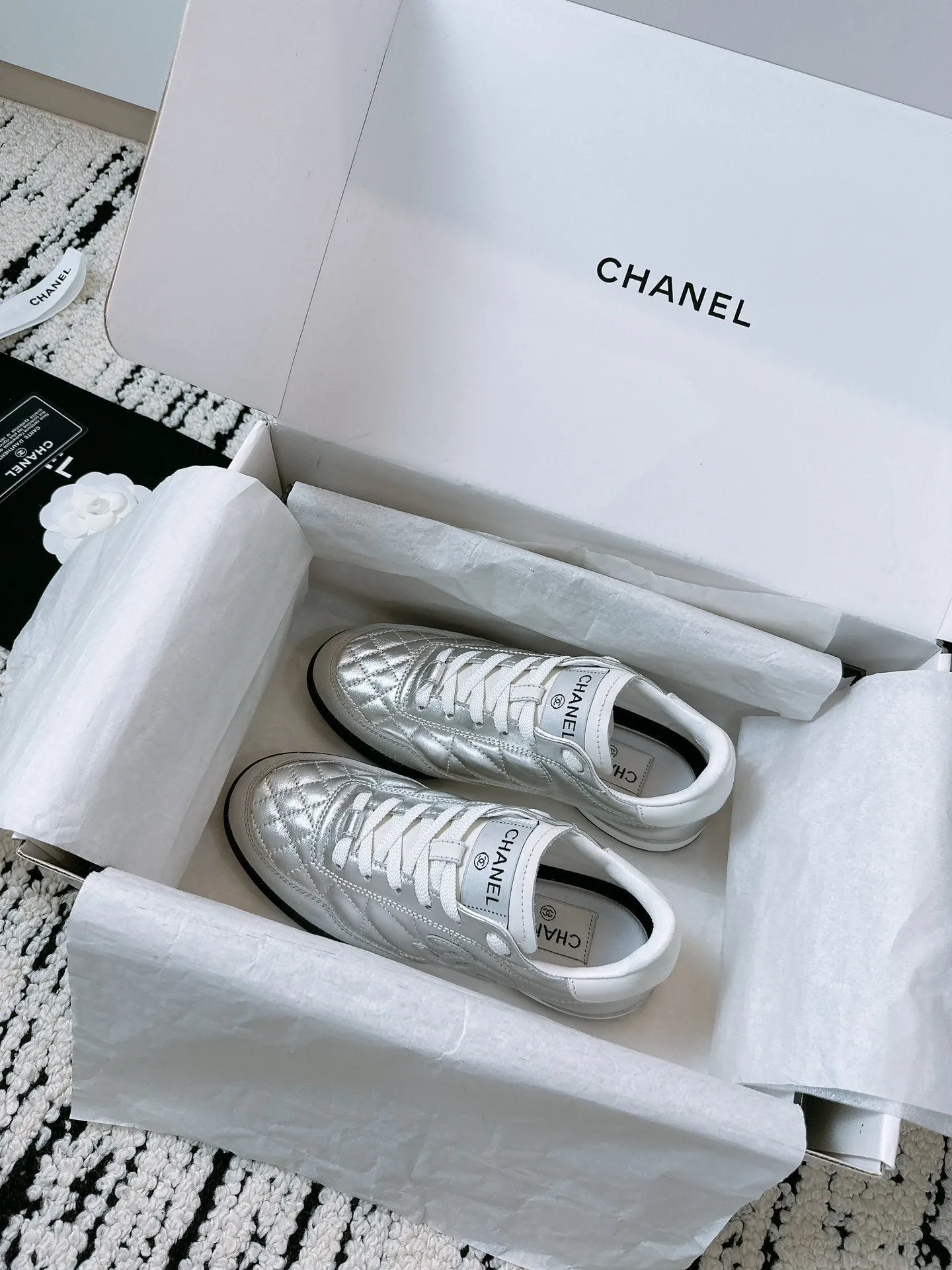 Rapid support In Urgent sale Sneaker CHANEL Quilted Lambskin Silver 144683