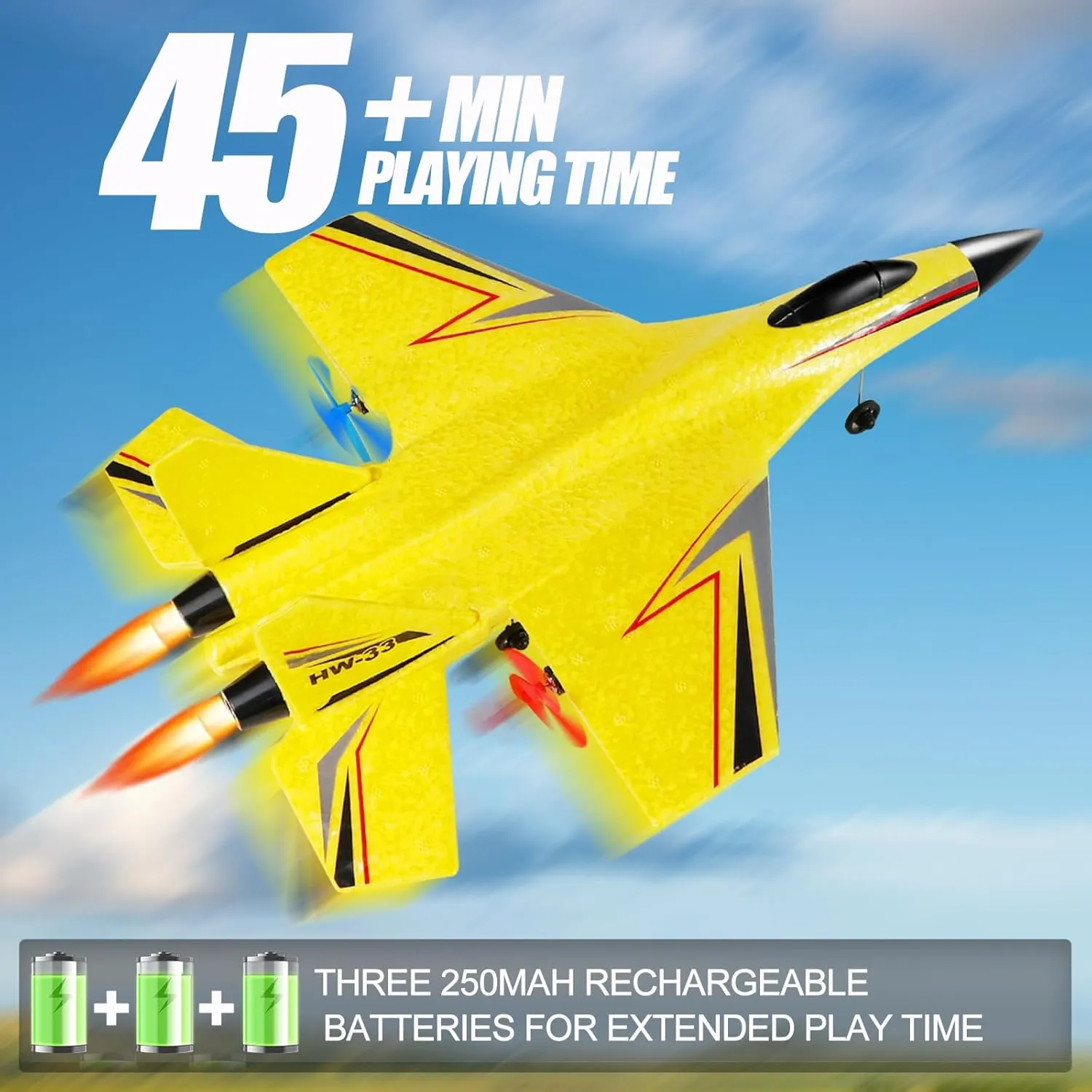 RC Planes for Kids Over 12 Years and up,Foam Remote Control Airplanes Flying Toys for Boys Girls,2CH Outdoor RC Glider Fighter Jet Gift for Teen and Adults Hobby Yellow