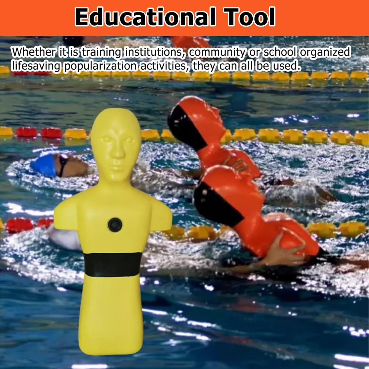 Realistic PE Water Rescue Training Dummy, 3.3ft Fire Training Drill Dummy for Kid Adult, Drowning Prevention Teaching Tools with 3 Inlet & Outlet Holes Orange Yellow(Orange,Set of 4)