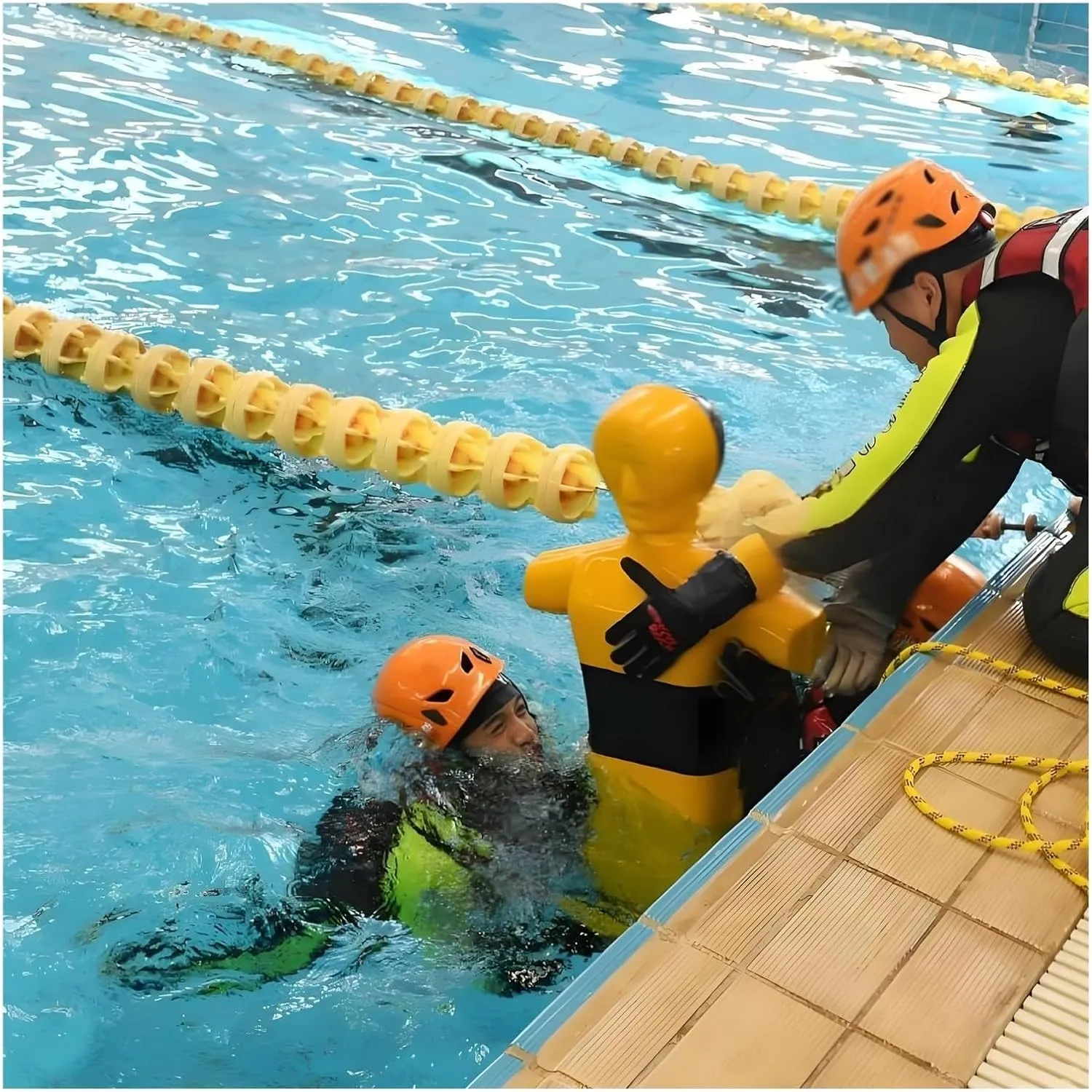 Realistic PE Water Rescue Training Dummy, 39.4in Tall Fire Training Drill Dummy for Kid Adult, Drowning Prevention Teaching Tools with 3 Inlet & Outlet Holes Orange Yellow(Yellow)