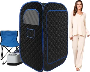 Relaxing Portable Steam Sauna with Remote Control, 3L Steamer and Folding Chair, for Home Use, Black