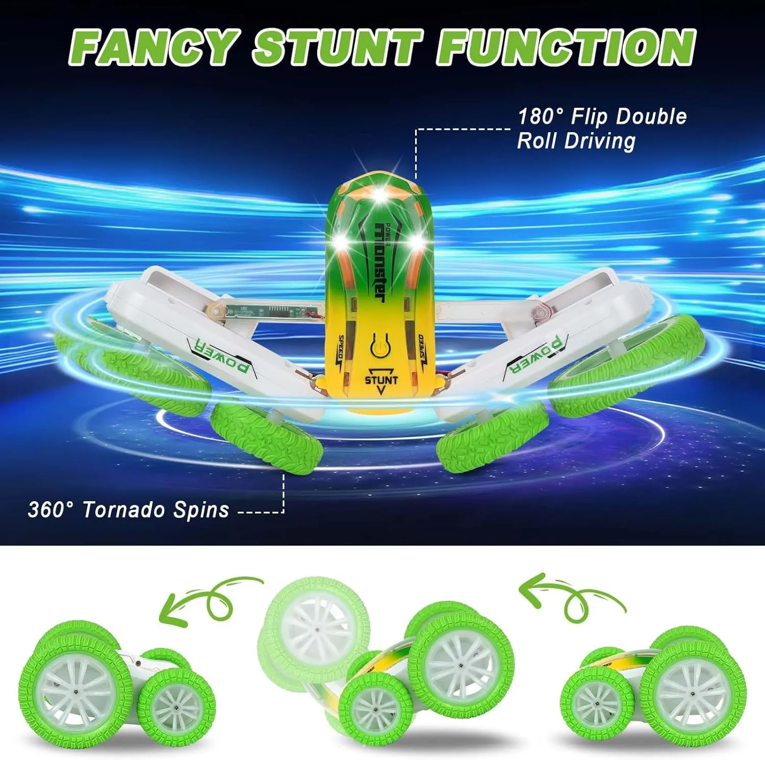 Remote Control Car, Double-Sided RC Stunt Car, 360° Rotating 4WD Off-Road RC Cars with Lights and Sounds, 2.4Ghz Rechargeable RC Toy Car for Boys 4-7 8-12 Birthday Xmas Gift