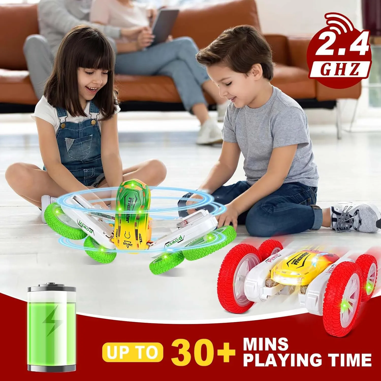 Remote Control Car, Double-Sided RC Stunt Car, 360° Rotating 4WD Off-Road RC Cars with Lights and Sounds, 2.4Ghz Rechargeable RC Toy Car for Boys 4-7 8-12 Birthday Xmas Gift