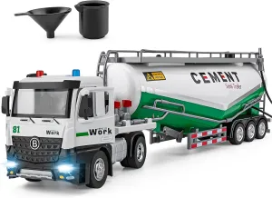 Semi Truck Toy for 3 4 5 6 7 Years Old Boys Toddlers, Large Tanker Truck with Metal Cab, Lights and Sounds, Working Water Pump, Friction Powered Tractor Trailer Car for Kids,18.2"