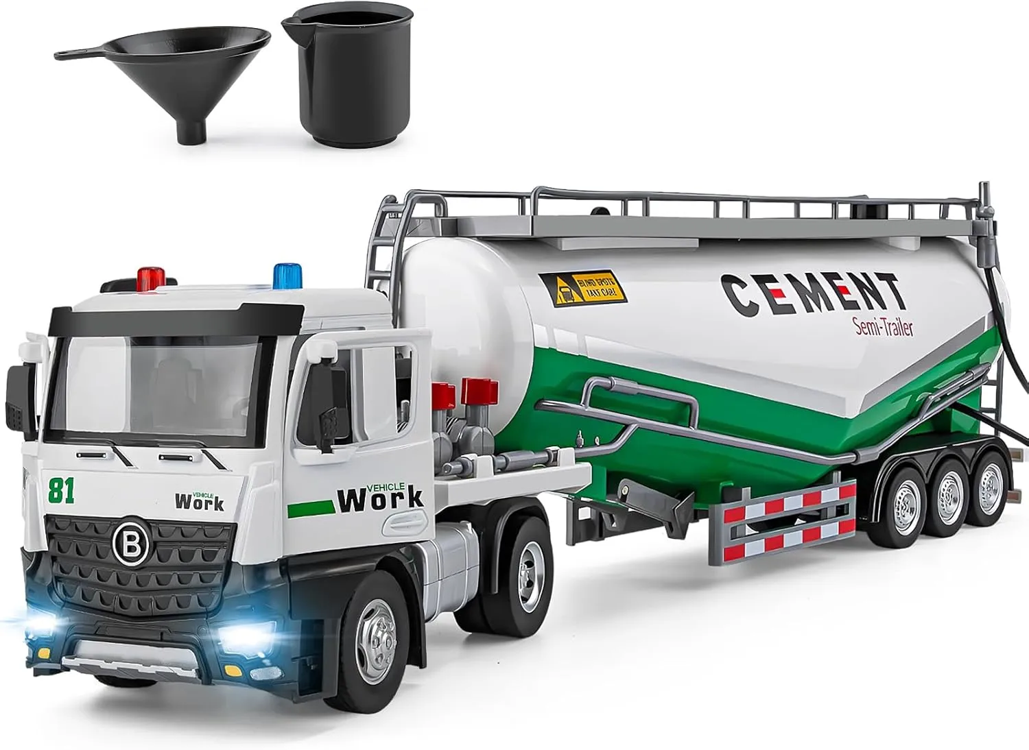 Semi Truck Toy for 3 4 5 6 7 Years Old Boys Toddlers, Large Tanker Truck with Metal Cab, Lights and Sounds, Working Water Pump, Friction Powered Tractor Trailer Car for Kids,18.2"