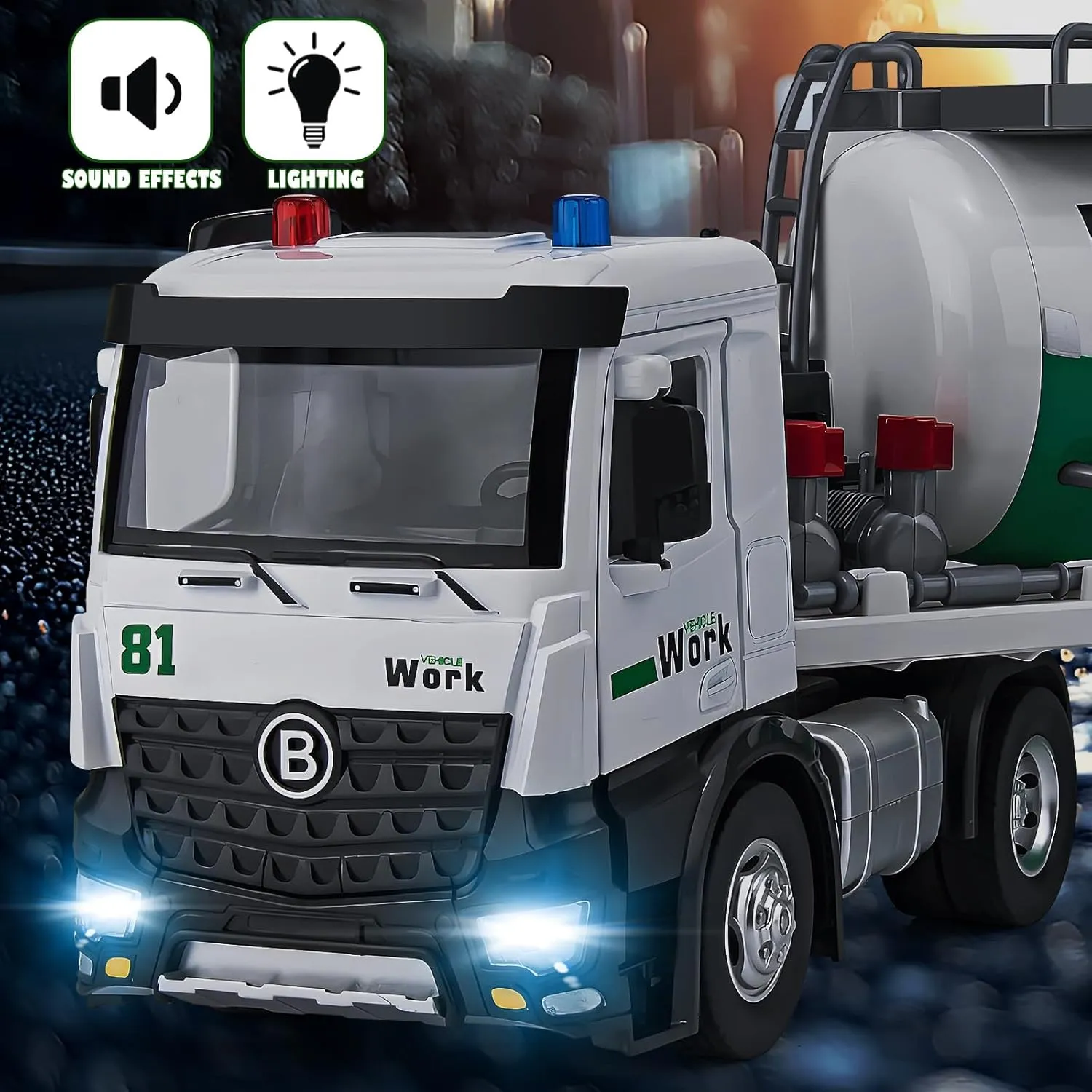 Semi Truck Toy for 3 4 5 6 7 Years Old Boys Toddlers, Large Tanker Truck with Metal Cab, Lights and Sounds, Working Water Pump, Friction Powered Tractor Trailer Car for Kids,18.2"