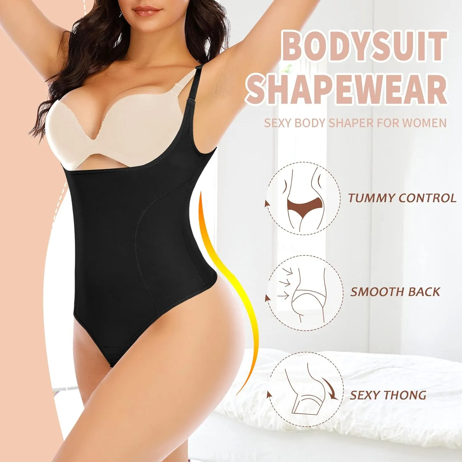 Shapewear Bodysuit Thong for Women Tummy Control Open Bust Body Shaper Waist Slimmer Cincher