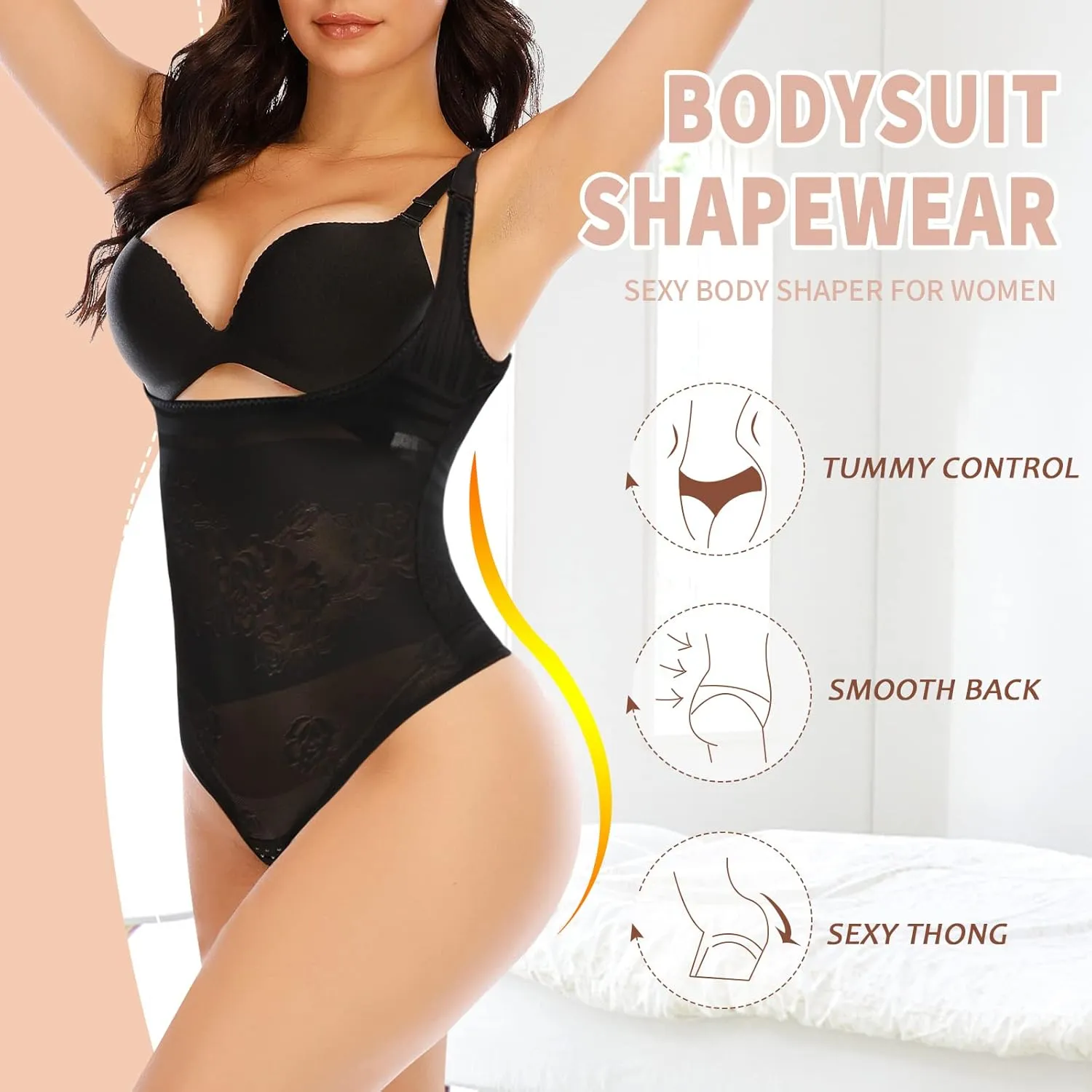 Shapewear Bodysuit Thong for Women Tummy Control Open Bust Body Shaper Waist Slimmer Cincher
