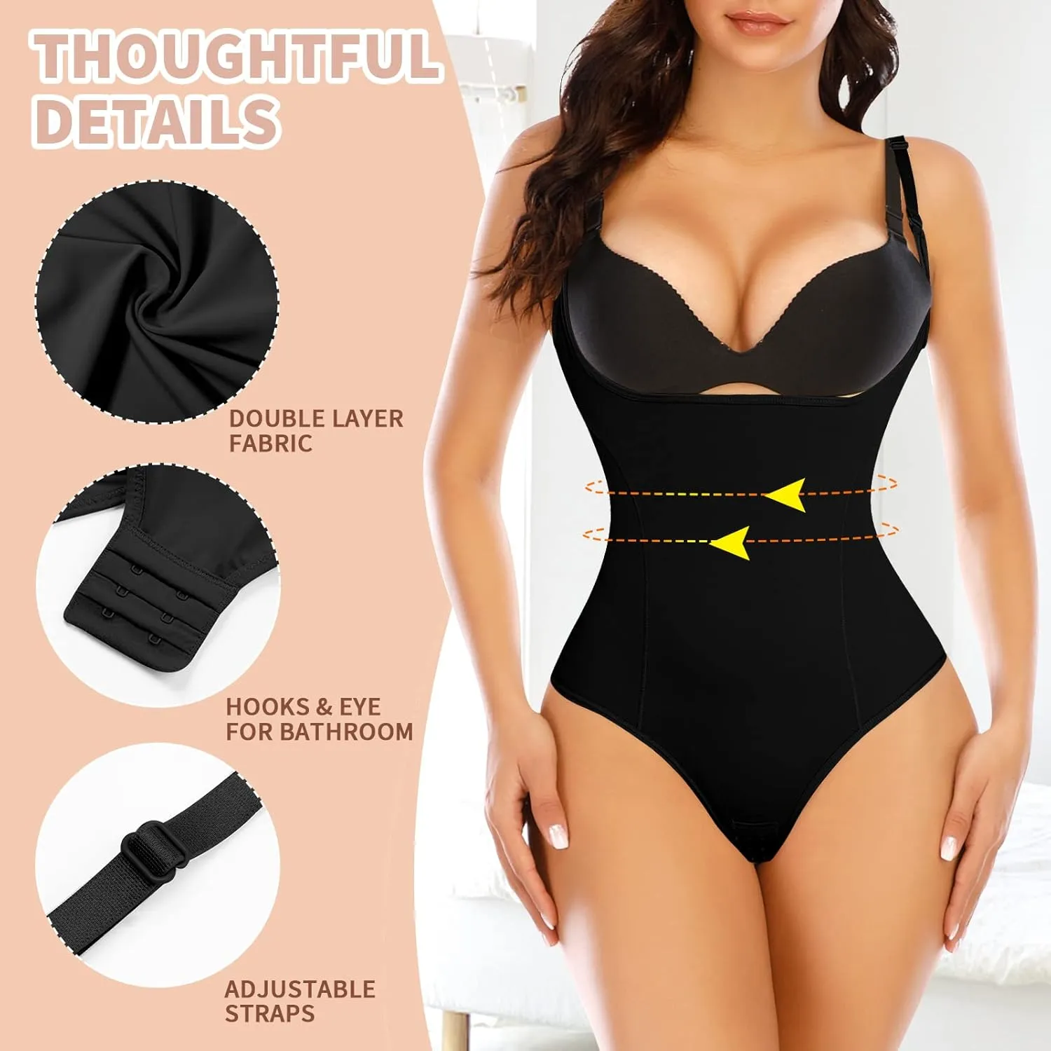 Shapewear Bodysuit Thong for Women Tummy Control Open Bust Body Shaper Waist Slimmer Cincher