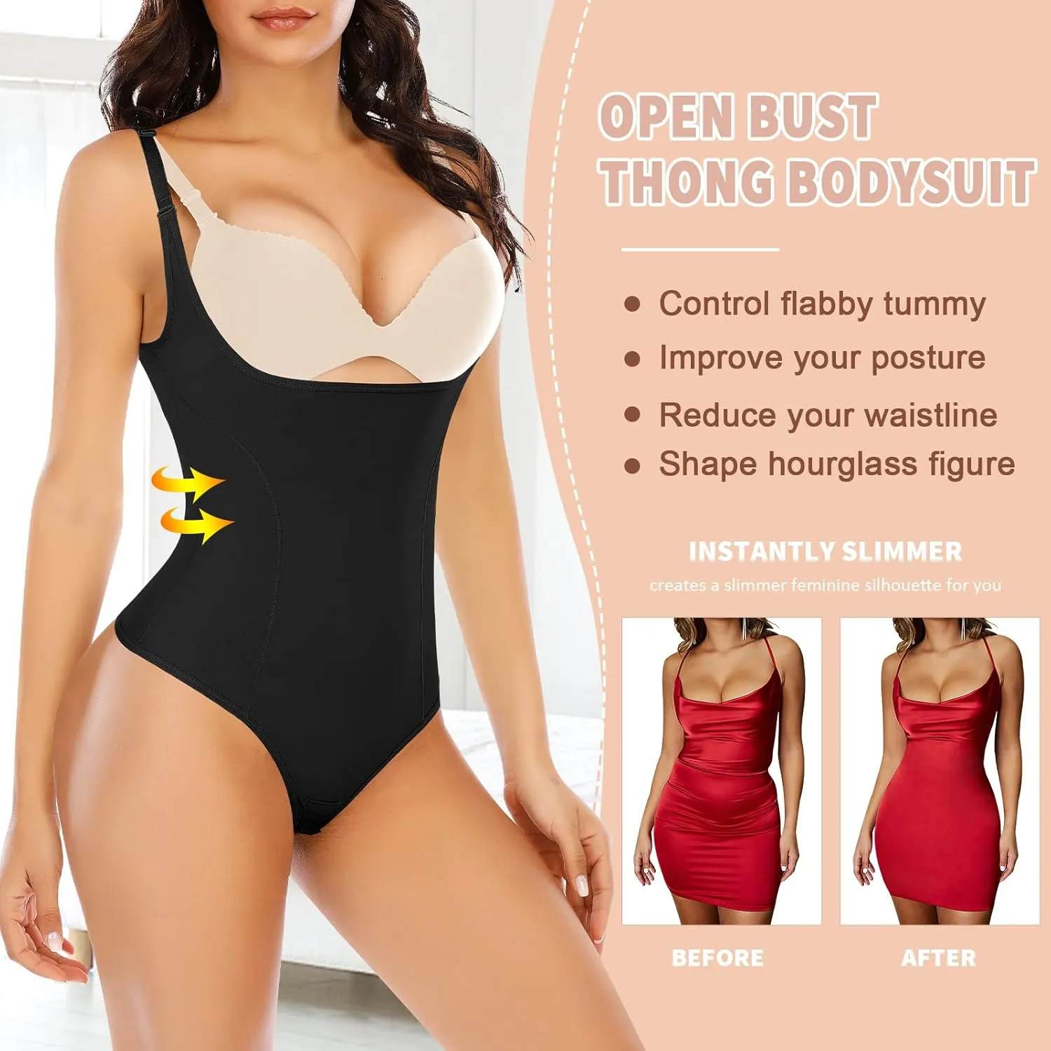 Shapewear Bodysuit Thong for Women Tummy Control Open Bust Body Shaper Waist Slimmer Cincher