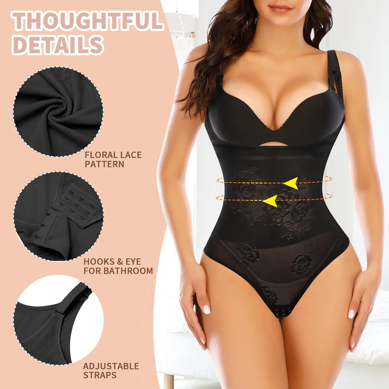 Shapewear Bodysuit Thong for Women Tummy Control Open Bust Body Shaper Waist Slimmer Cincher