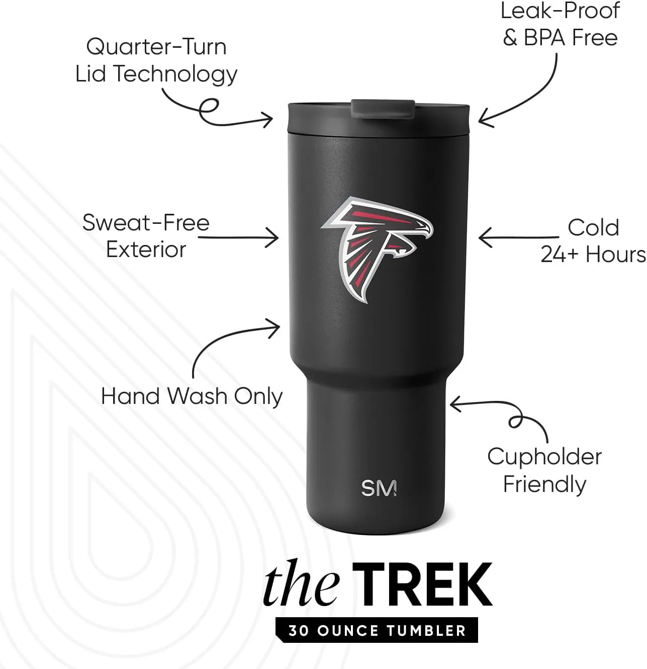 Simple Modern Officially Licensed NFL Atlanta Falcons 30 oz Tumbler with Flip Lid and Straws | Insulated Cup Stainless Steel | Gifts for Men Women | Trek Collection | Atlanta Falcons