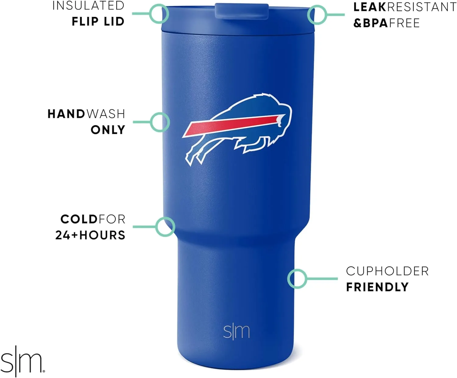 Simple Modern Officially Licensed NFL Buffalo Bills 30 oz Tumbler with Flip Lid and Straws | Insulated Cup Stainless Steel | Gifts for Men Women | Trek Collection | Buffalo Bills