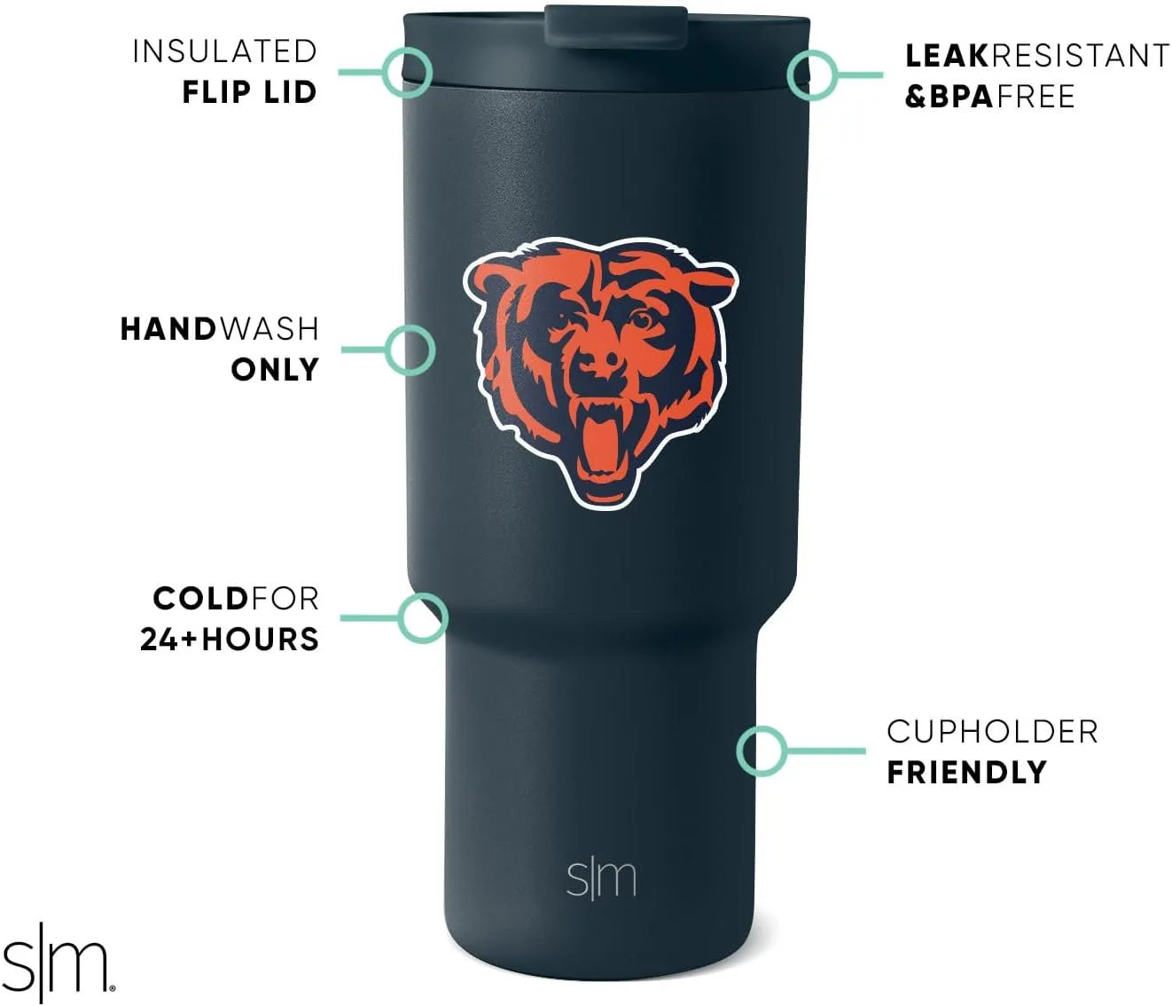 Simple Modern Officially Licensed NFL Chicago Bears 30 oz Tumbler with Flip Lid and Straws | Insulated Cup Stainless Steel | Gifts for Men Women | Trek Collection | Chicago Bears