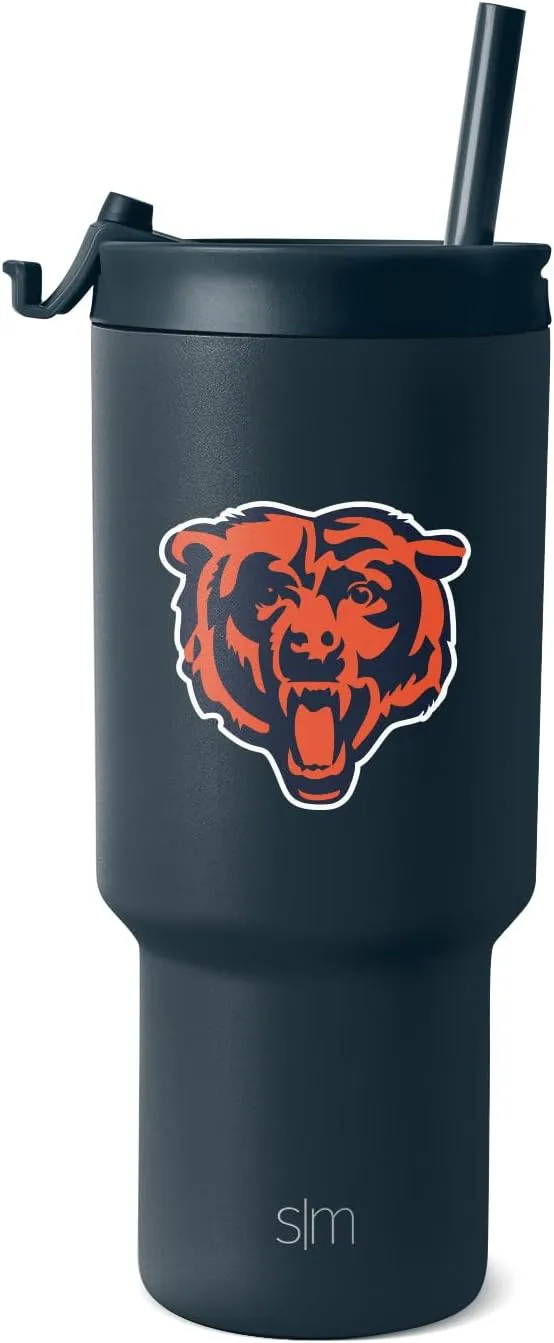 Simple Modern Officially Licensed NFL Chicago Bears 30 oz Tumbler with Flip Lid and Straws | Insulated Cup Stainless Steel | Gifts for Men Women | Trek Collection | Chicago Bears