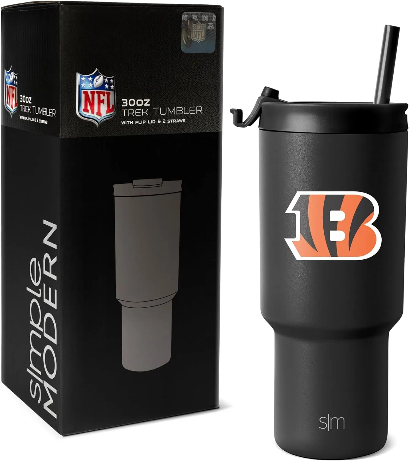 Simple Modern Officially Licensed NFL Cincinnati Bengals 30 oz Tumbler with Flip Lid and Straws | Insulated Cup Stainless Steel | Gifts for Men Women | Trek Collection | Cincinnati Bengals