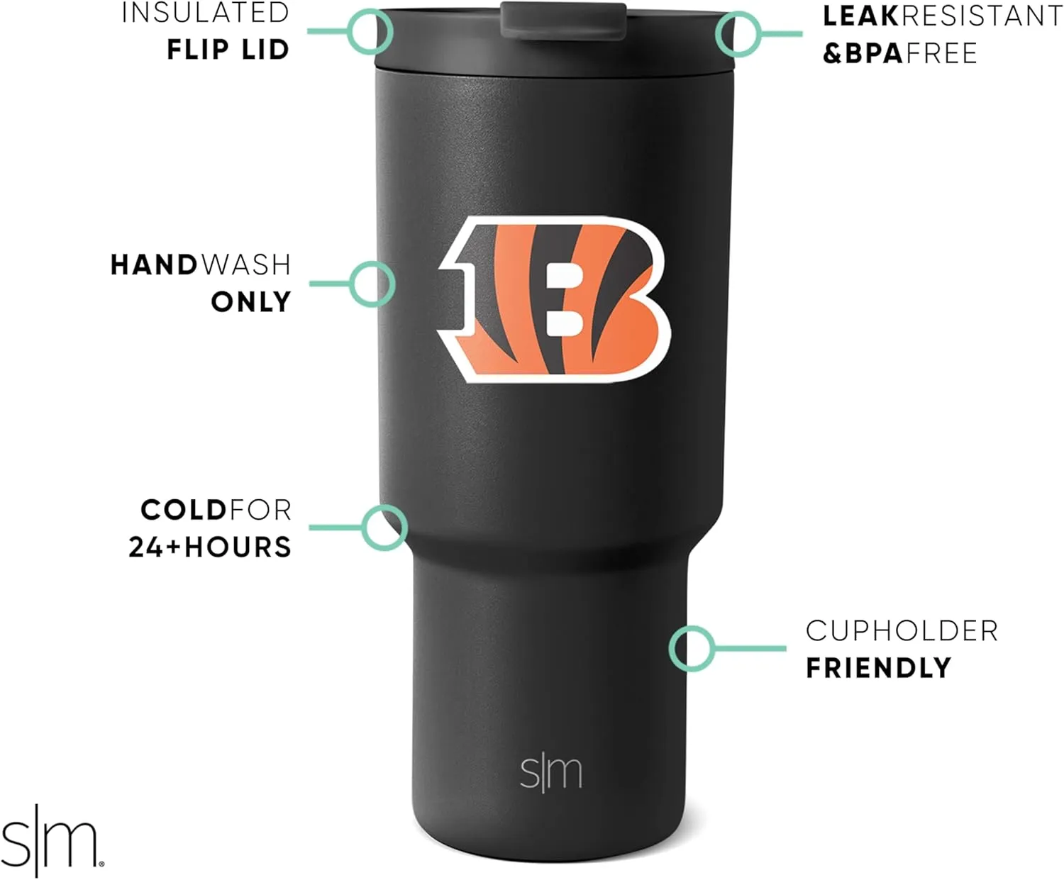 Simple Modern Officially Licensed NFL Cincinnati Bengals 30 oz Tumbler with Flip Lid and Straws | Insulated Cup Stainless Steel | Gifts for Men Women | Trek Collection | Cincinnati Bengals