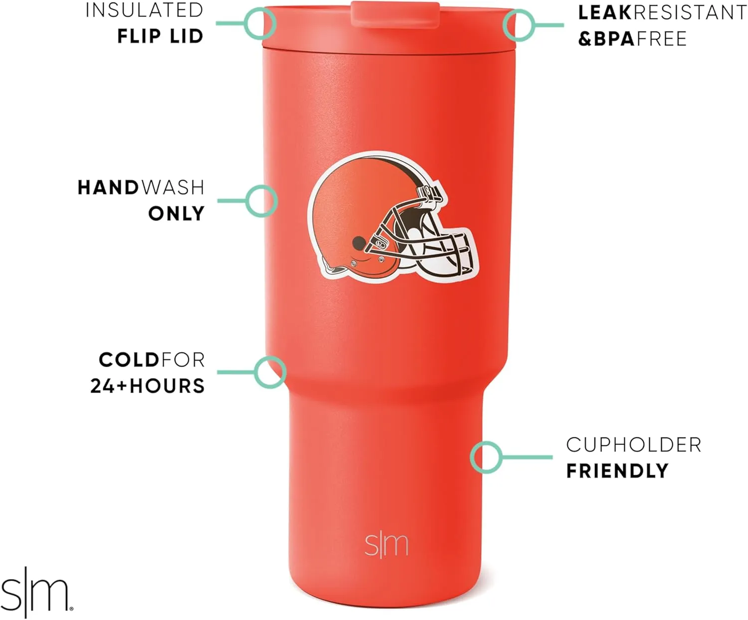 Simple Modern Officially Licensed NFL Cleveland Browns 30 oz Tumbler with Flip Lid and Straws | Insulated Cup Stainless Steel | Gifts for Men Women | Trek Collection | Cleveland Browns