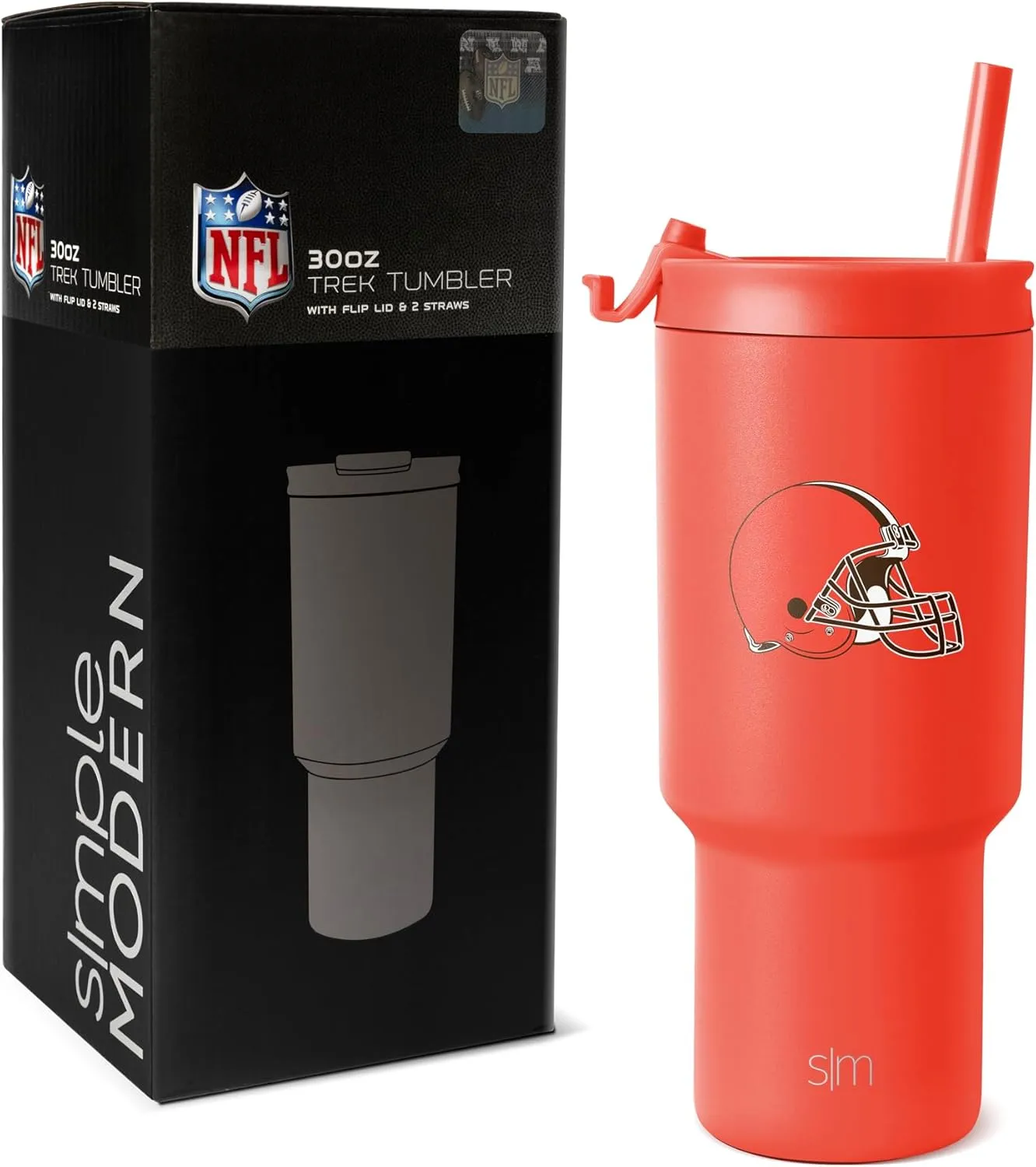 Simple Modern Officially Licensed NFL Cleveland Browns 30 oz Tumbler with Flip Lid and Straws | Insulated Cup Stainless Steel | Gifts for Men Women | Trek Collection | Cleveland Browns