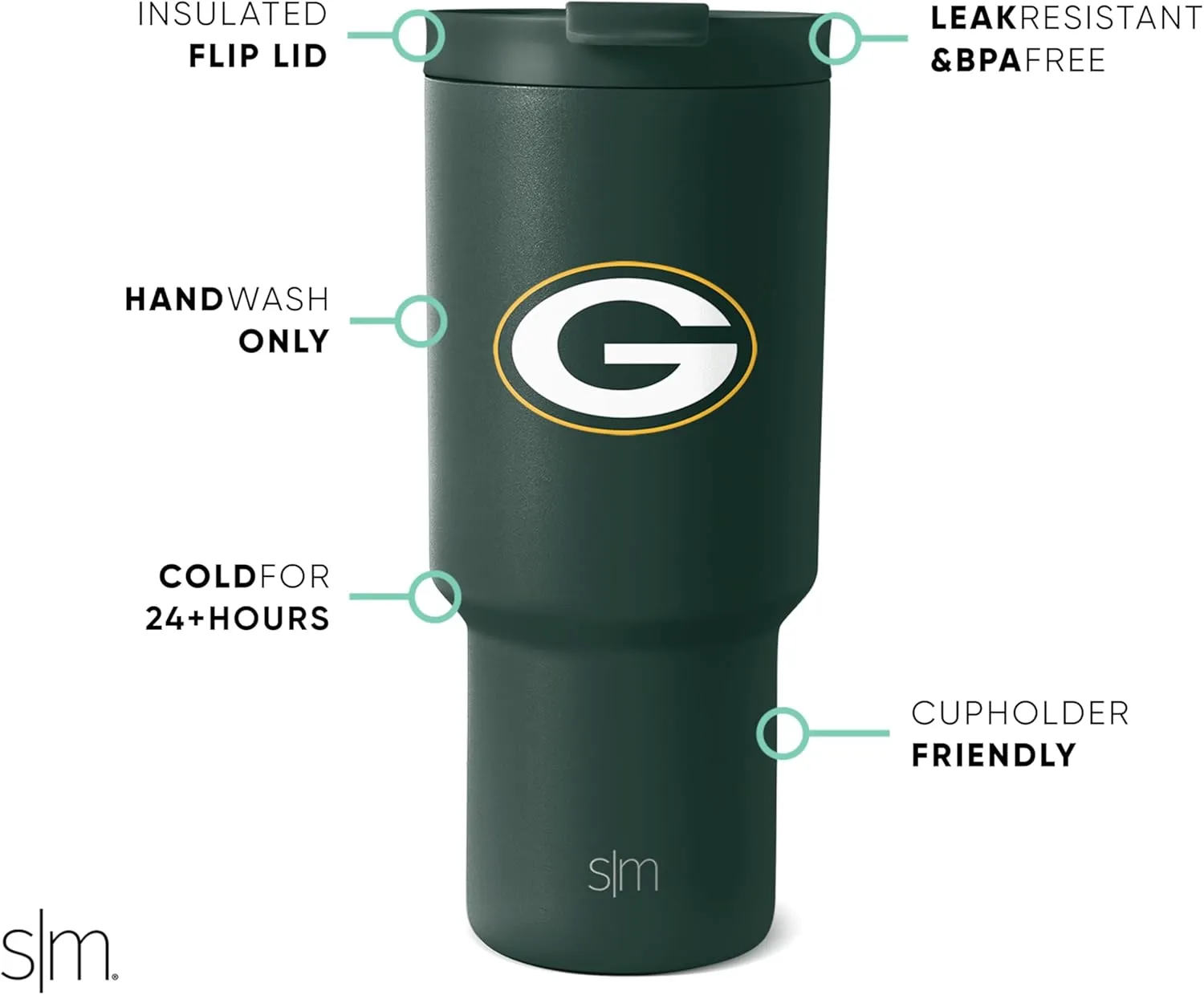 Simple Modern Officially Licensed NFL Green Bay Packers 30 oz Tumbler with Flip Lid and Straws | Insulated Cup Stainless Steel | Gifts for Men Women | Trek Collection | Green Bay Packers