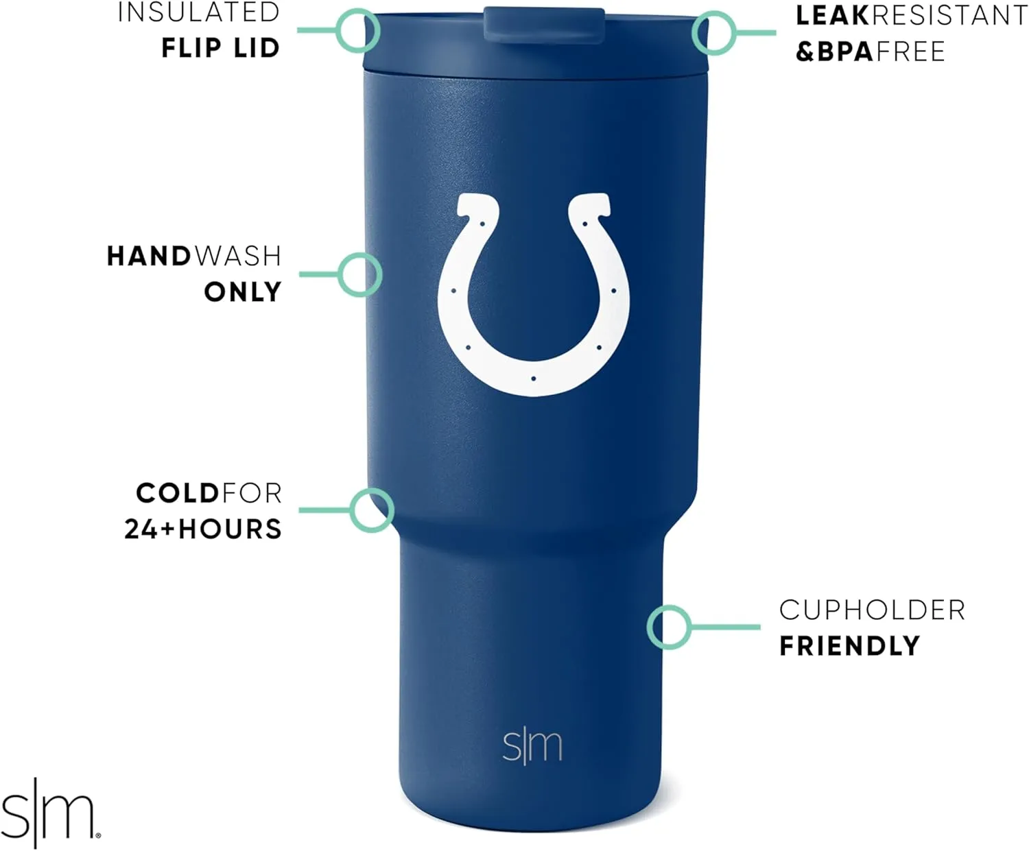Simple Modern Officially Licensed NFL Indianapolis Colts 30 oz Tumbler with Flip Lid and Straws | Insulated Cup Stainless Steel | Gifts for Men Women | Trek Collection | Indianapolis Colts
