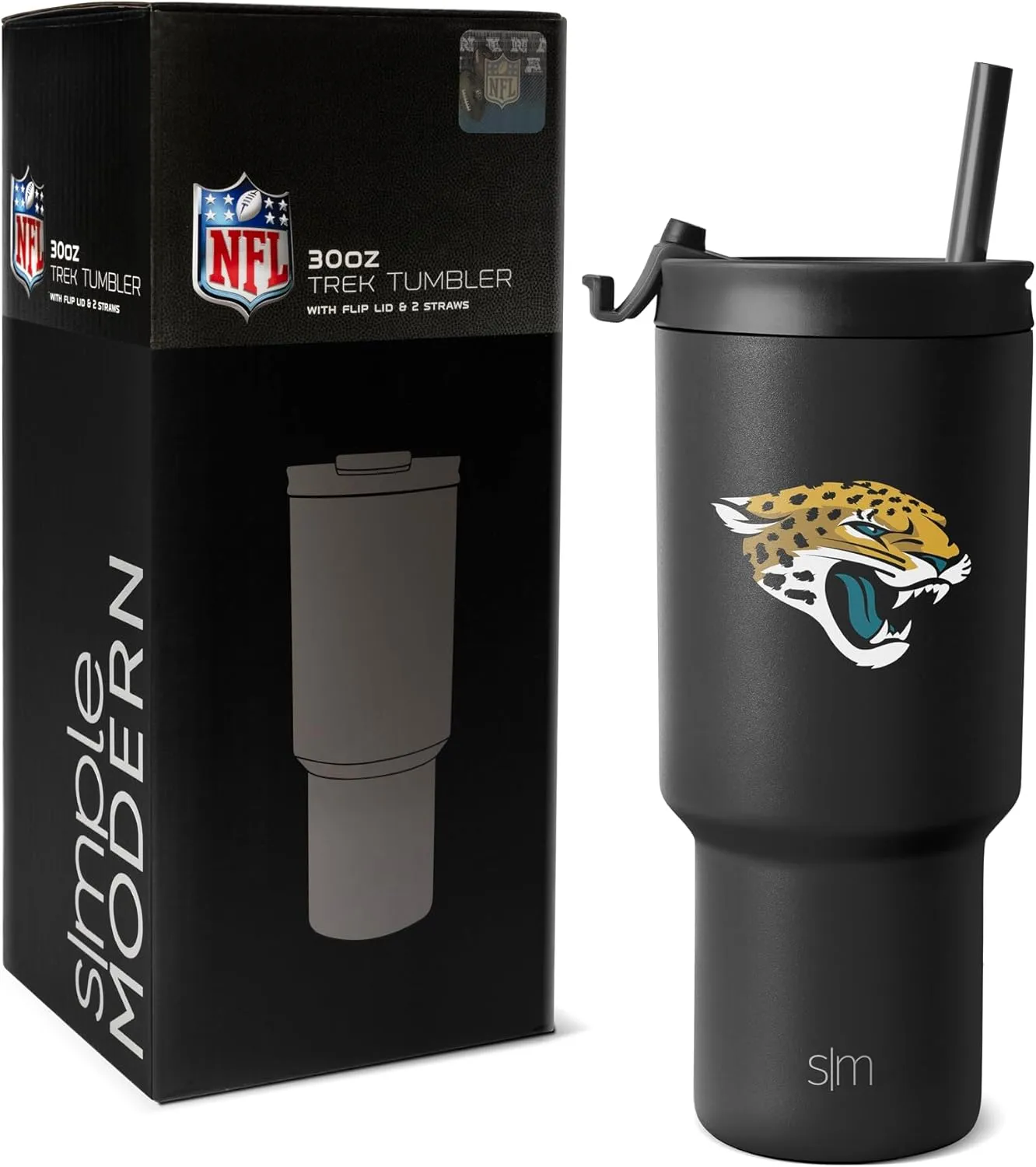 Simple Modern Officially Licensed NFL Jacksonville Jaguars 30 oz Tumbler with Flip Lid and Straws | Insulated Cup Stainless Steel | Gifts for Men Women | Trek Collection | Jacksonville Jaguars