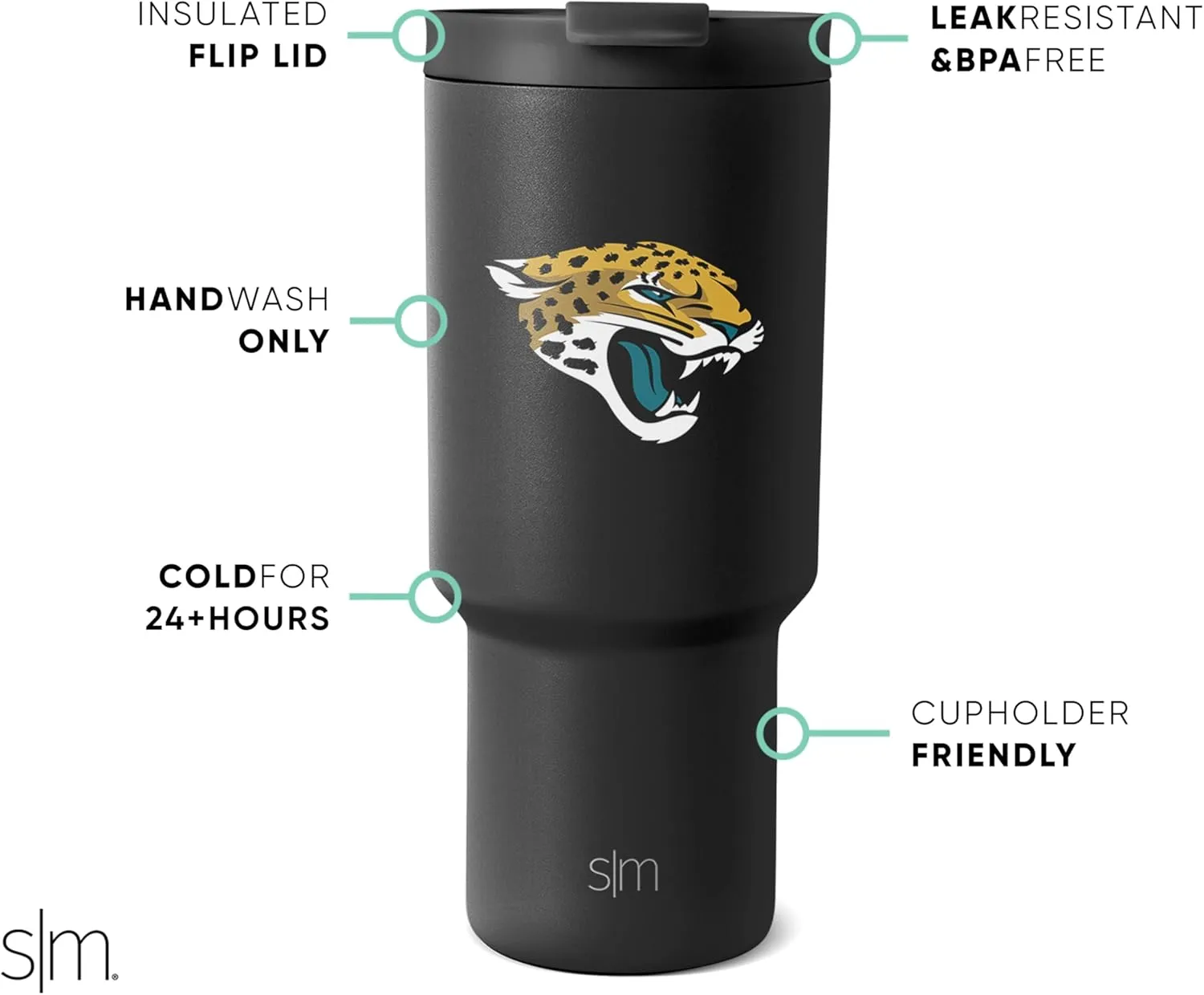 Simple Modern Officially Licensed NFL Jacksonville Jaguars 30 oz Tumbler with Flip Lid and Straws | Insulated Cup Stainless Steel | Gifts for Men Women | Trek Collection | Jacksonville Jaguars