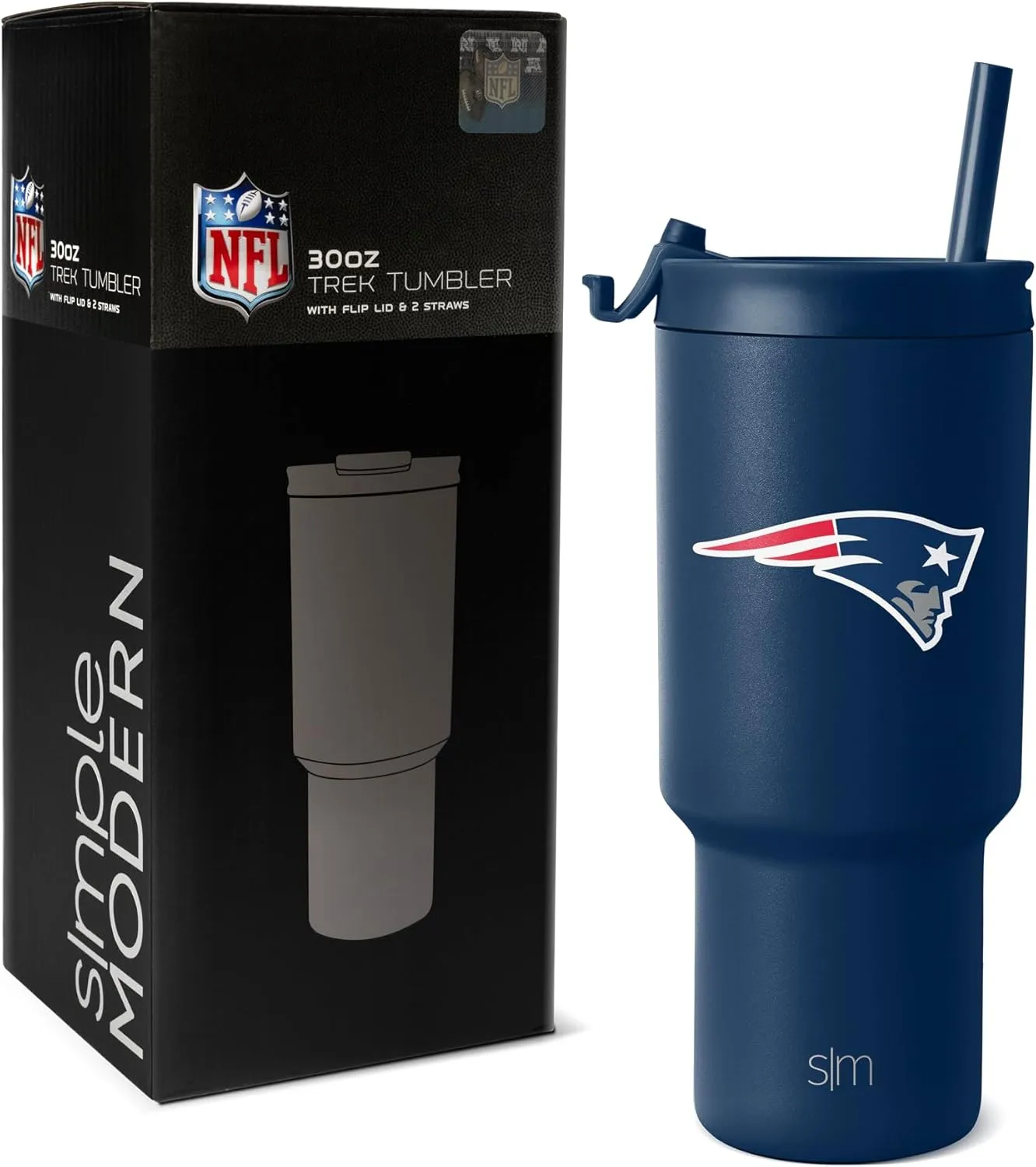 Simple Modern Officially Licensed NFL New England Patriots 30 oz Tumbler with Flip Lid and Straws | Insulated Cup Stainless Steel | Gifts for Men Women | Trek Collection | New England Patriots