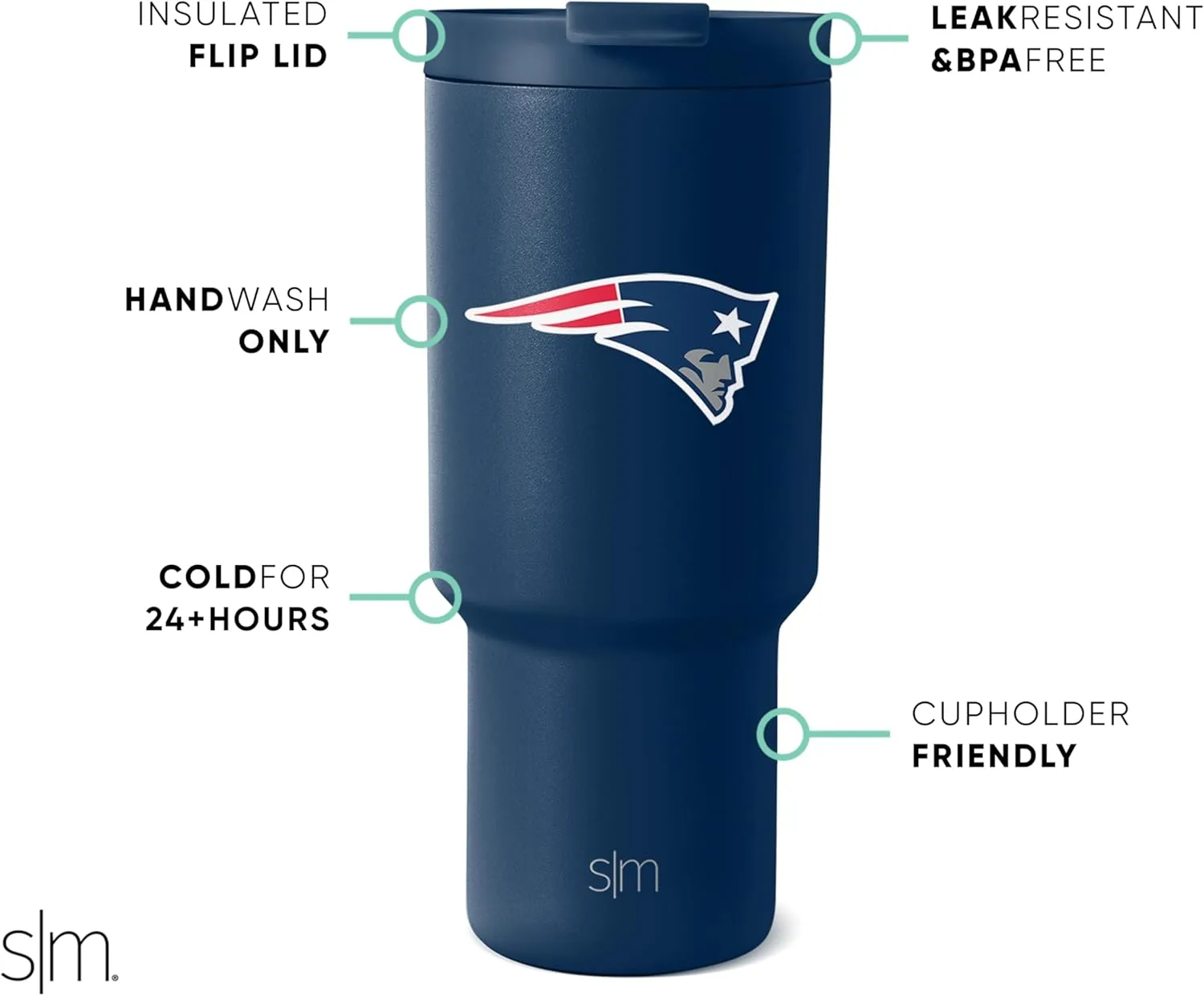 Simple Modern Officially Licensed NFL New England Patriots 30 oz Tumbler with Flip Lid and Straws | Insulated Cup Stainless Steel | Gifts for Men Women | Trek Collection | New England Patriots