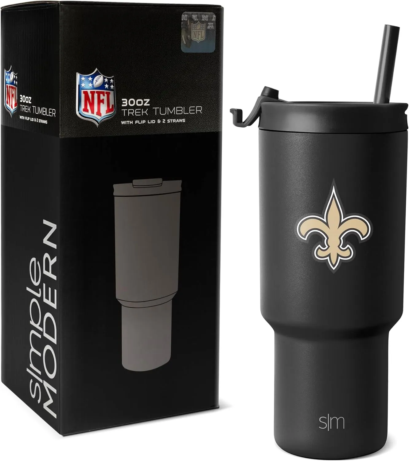 Simple Modern Officially Licensed NFL New Orleans Saints 30 oz Tumbler with Flip Lid and Straws | Insulated Cup Stainless Steel | Gifts for Men Women | Trek Collection | New Orleans Saints
