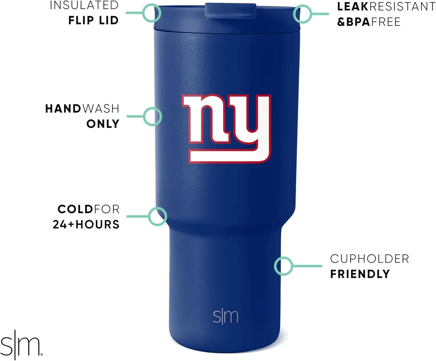 Simple Modern Officially Licensed NFL New York Giants 30 oz Tumbler with Flip Lid and Straws | Insulated Cup Stainless Steel | Gifts for Men Women | Trek Collection | New York Giants