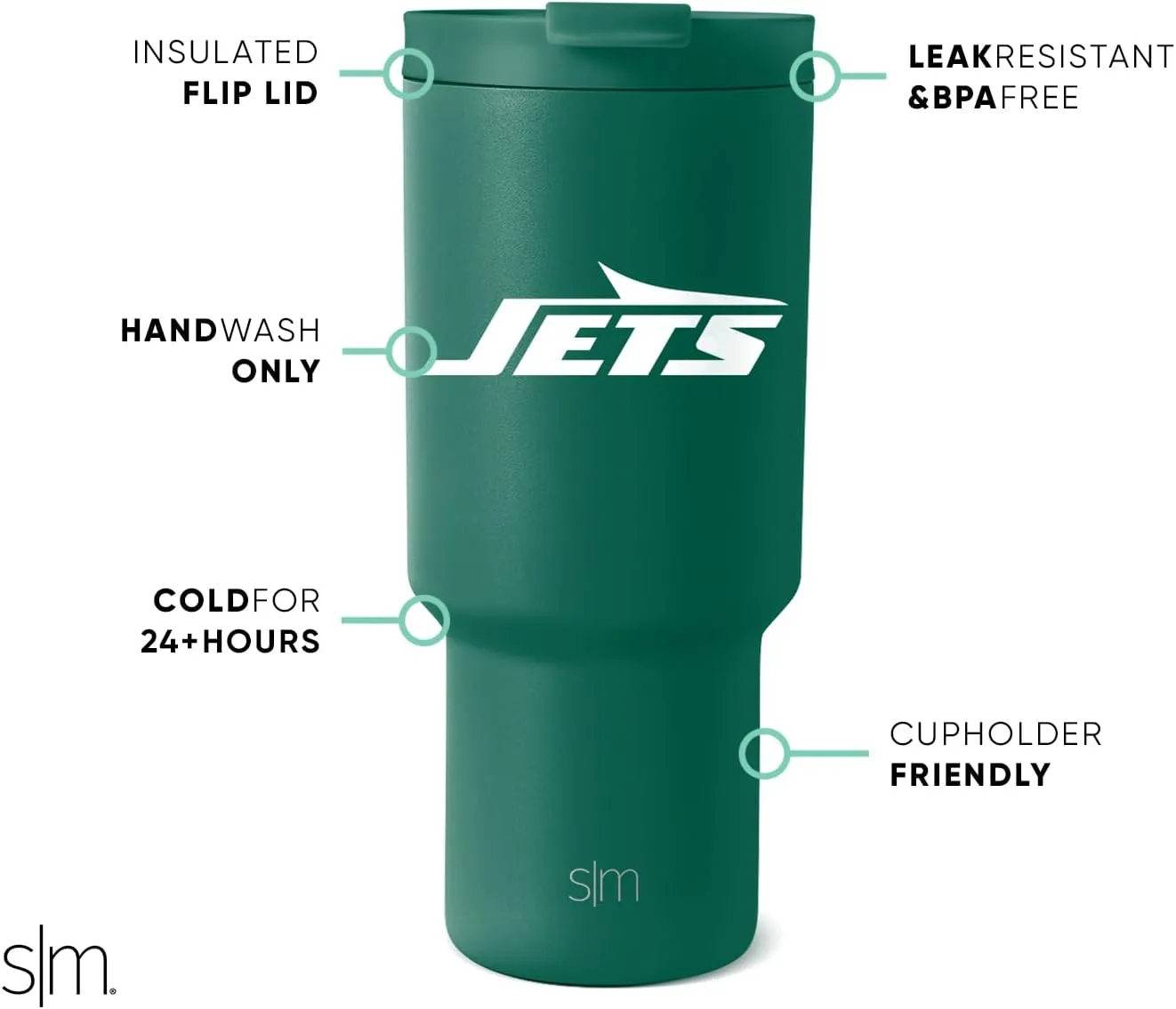 Simple Modern Officially Licensed NFL New York Jets 30 oz Tumbler with Flip Lid and Straws | Insulated Cup Stainless Steel | Gifts for Men Women | Trek Collection | New York Jets