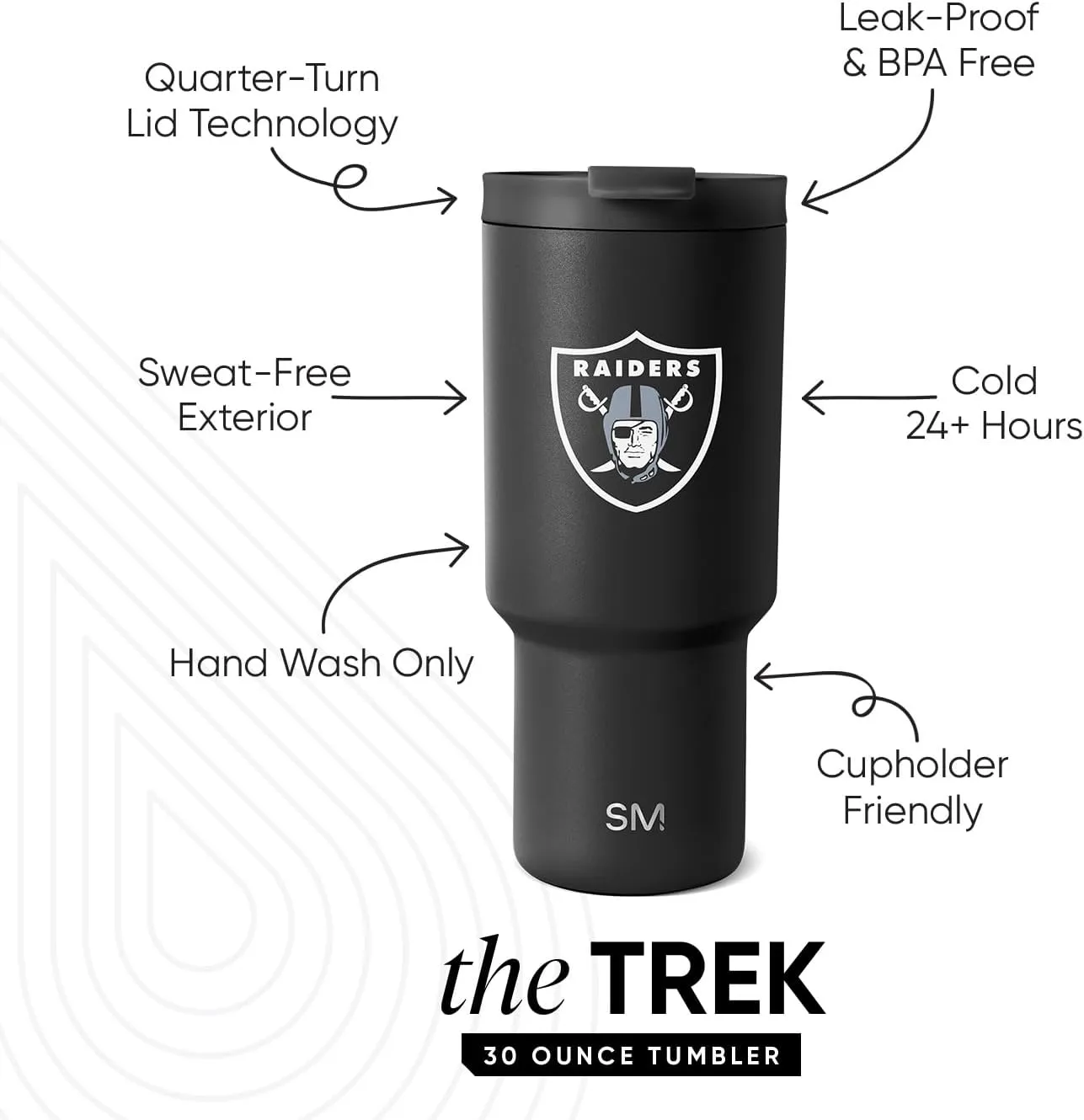 Simple Modern Officially Licensed NFL Oakland Raiders 30 oz Tumbler with Flip Lid and Straws | Insulated Cup Stainless Steel | Gifts for Men Women | Trek Collection | Oakland Raiders