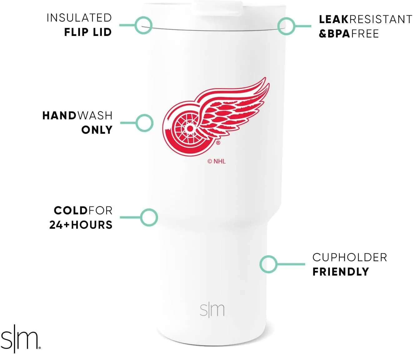 Simple Modern Officially Licensed NHL Detroit Red Wings 30 oz Tumbler with Flip Lid and Straws | Hockey Insulated Cup Stainless Steel | Gifts for Men Women | Trek Collection | Detroit Red Wings