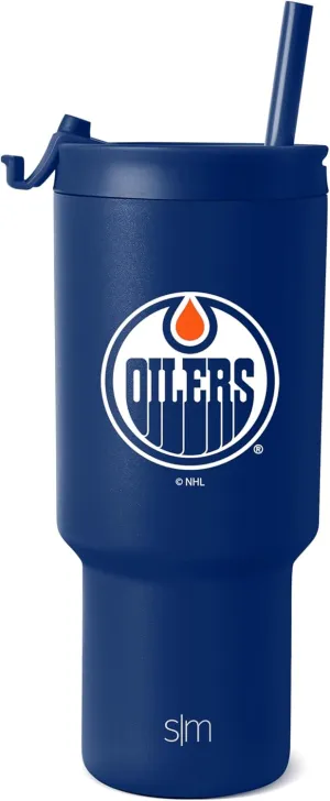 Simple Modern Officially Licensed NHL Edmonton Oilers 30 oz Tumbler with Flip Lid and Straws | Hockey Insulated Cup Stainless Steel | Gifts for Men Women | Trek Collection | Edmonton Oilers