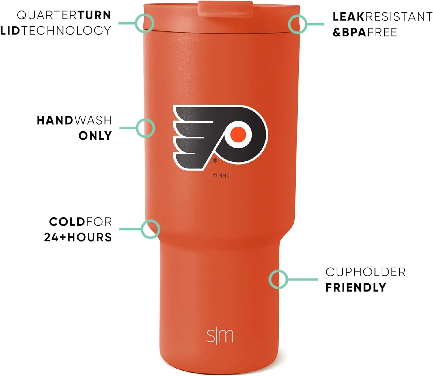 Simple Modern Officially Licensed NHL Philadelphia Flyers 30 oz Tumbler with Flip Lid and Straws | Hockey Insulated Cup Stainless Steel | Gifts for Men Women | Trek Collection | Philadelphia Flyers