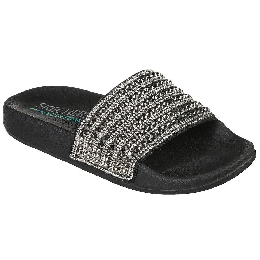 Skechers Pop-ups Rocker Glam Black Beach Sliders Sandals 119193 BLK