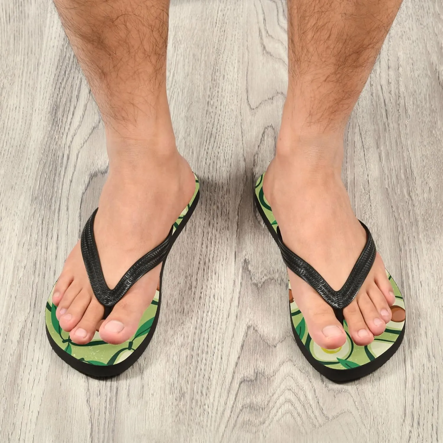 Slim Flip Flops for Women Beach - Stylized Abstract Avocado Casual Thong Flat Sandals Rubber Slide Slippers Shower Shoes