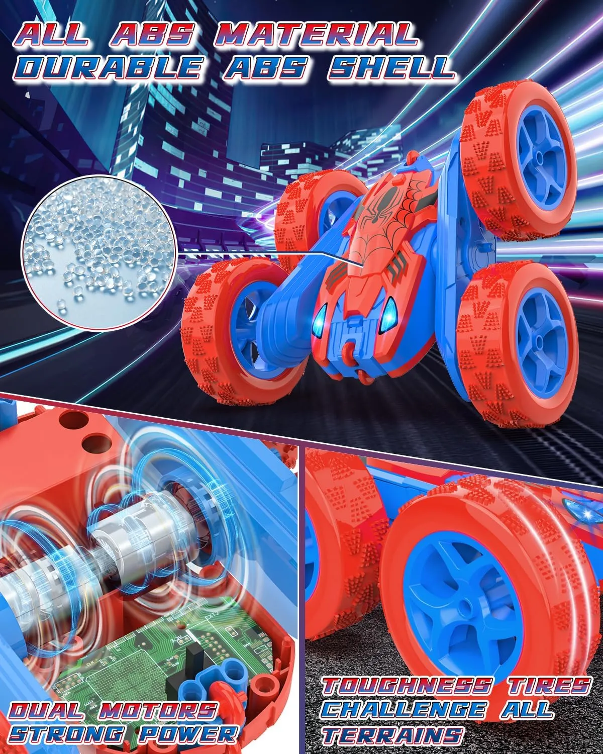 Spider Remote Control Car for Kids RC Stunt Cars for Boys 360°Rotating 4WD Electric Rechargeable Vehicle Toy Car for Boy Age 6-8 10-12 Spider Toys for 6 7 8 9 10 Year Old (Blue&Red)