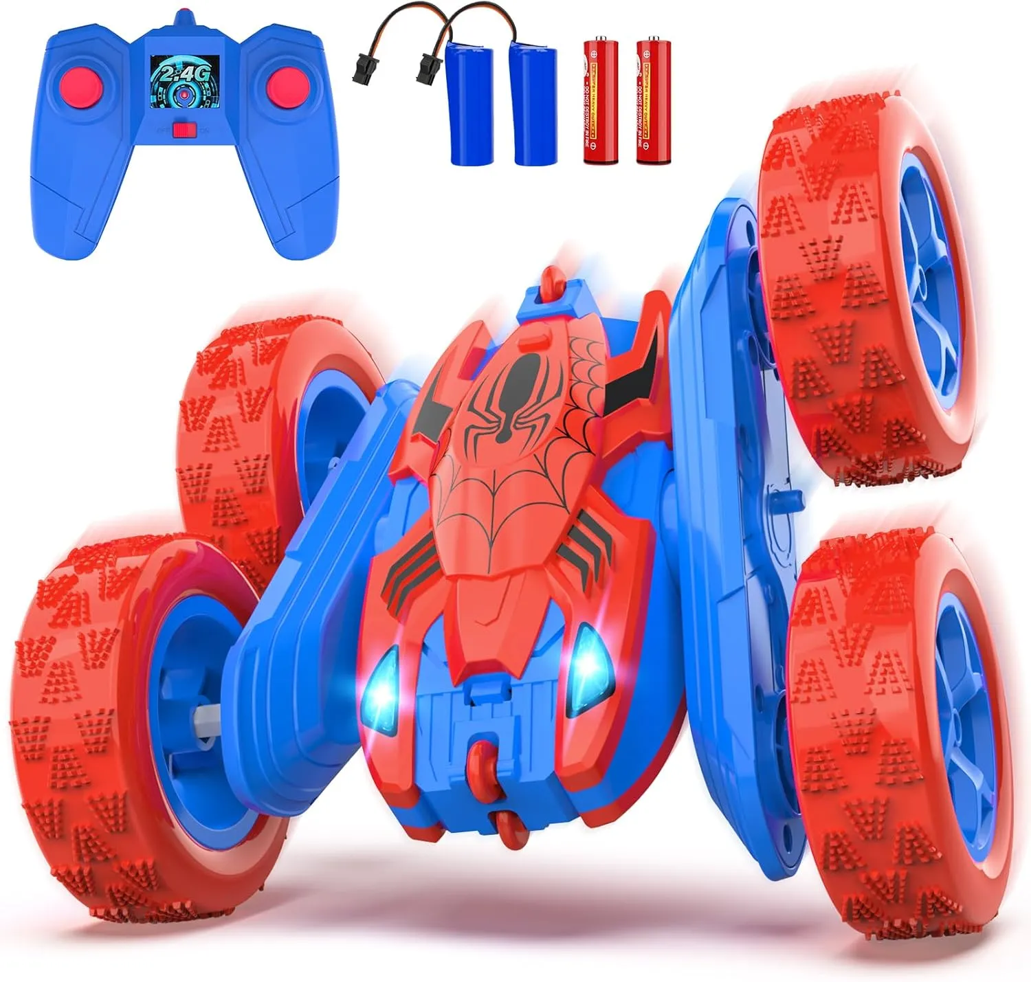 Spider Remote Control Car for Kids RC Stunt Cars for Boys 360°Rotating 4WD Electric Rechargeable Vehicle Toy Car for Boy Age 6-8 10-12 Spider Toys for 6 7 8 9 10 Year Old (Blue&Red)