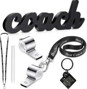 Sratte Thank You Gift for Coach Include Black Wood Word Sign, Whistles for Coach, Football Basketball Soccer Gifts