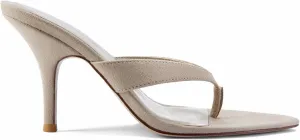 Suede Thong Sandals for Women Open Pointed Toe Stiletto Heels Slip On Backless Heeled Mules Fashion Casual Summer Flip-Flops Shoes