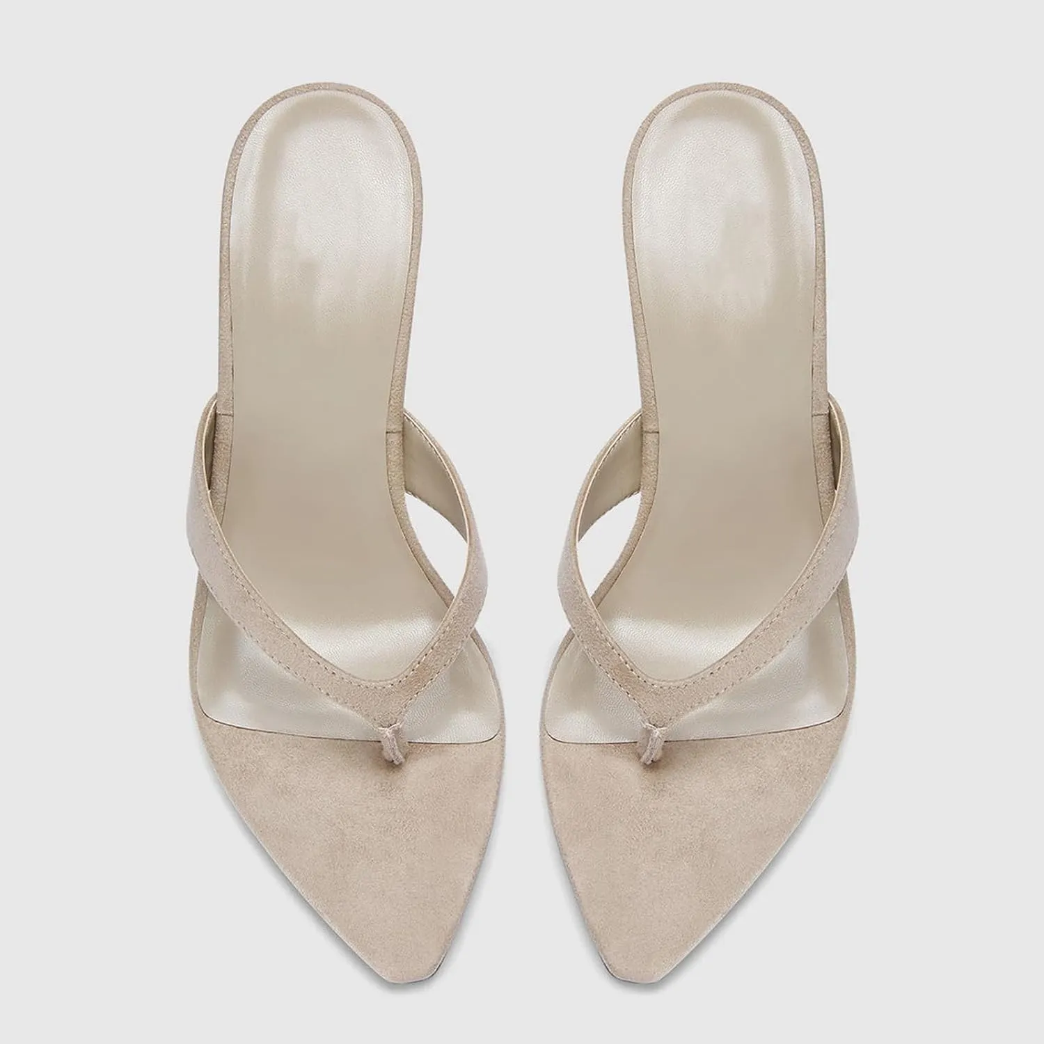 Suede Thong Sandals for Women Open Pointed Toe Stiletto Heels Slip On Backless Heeled Mules Fashion Casual Summer Flip-Flops Shoes