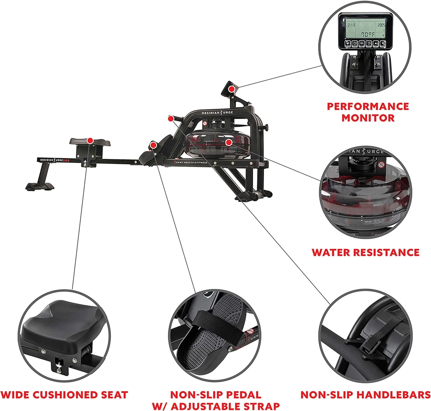 Sunny Health & Fitness Water Rowing Machine with Intense Dynamic Real-Time Resistance, 300 LB Capacity Water Rower Machine with Optional Free SunnyFit App Connectivity for Advanced Workout Metrics