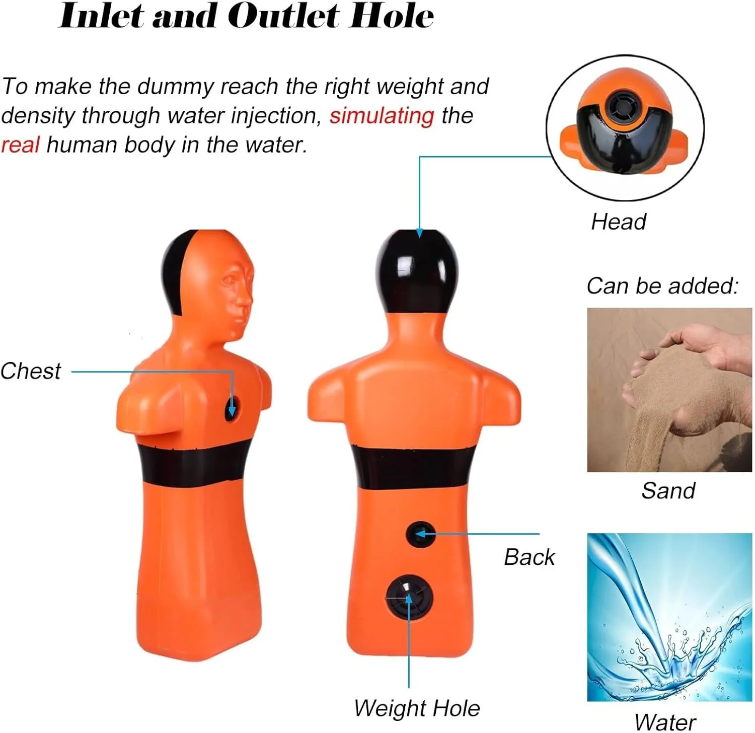 Swimming Life Saving Training Dummy Large, 39.4in Water Simulation Rescue Dummys for Pool, Oceans/Lakes Drowning Prevention Teaching Tools Kids, Orange & Yellow PE(Orange)
